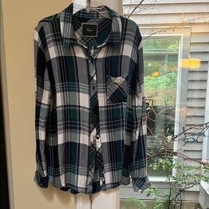 Sz M Rails Navy and Green Plaid Shirt